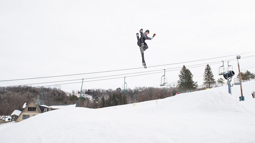 Skier Holding Grab Off Jump at Afton Alps, MN