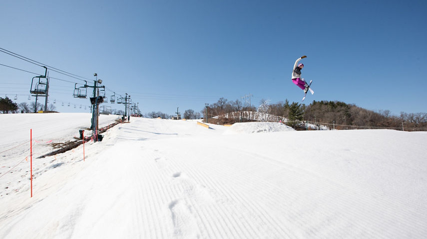 Skier Holding Grab Off Jump at Afton Alps, MN