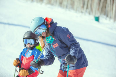 A mother and son plan their descent at Beaver Creek