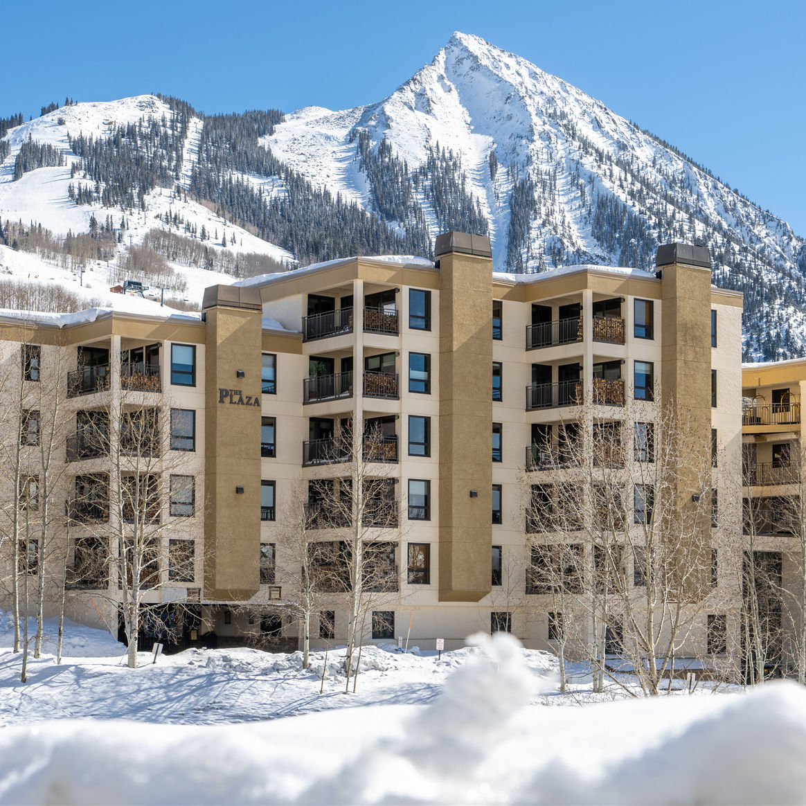 Exterior of The Plaza Condominiums at Crested Butte Mountain Resort 