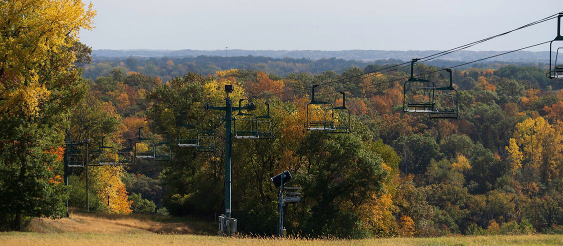Chairlifts among Beautiful Fall Colors at Afton Alps