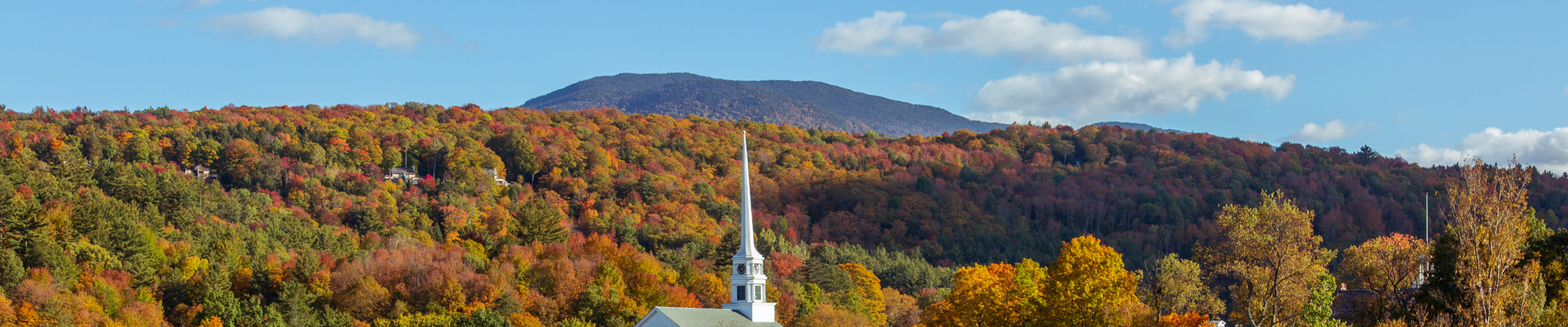 Stowe village church during foliage season