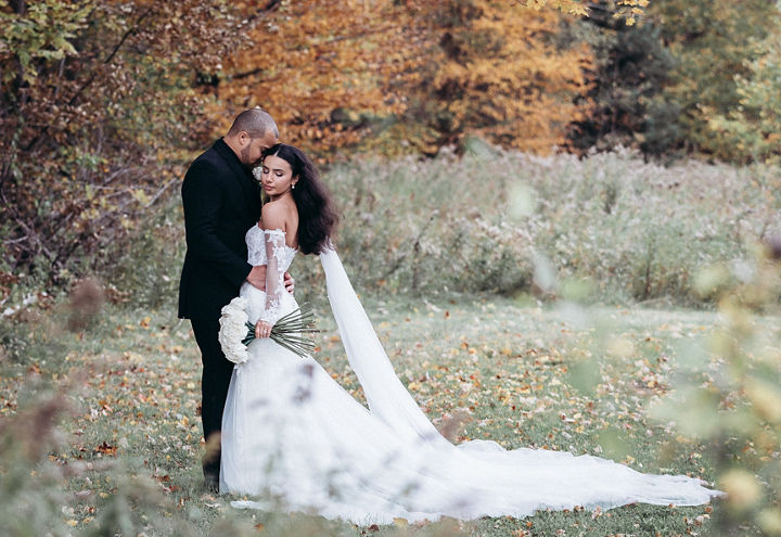 Fall Scenic Wedding Couple Portrait at Jackson Gore at Okemo