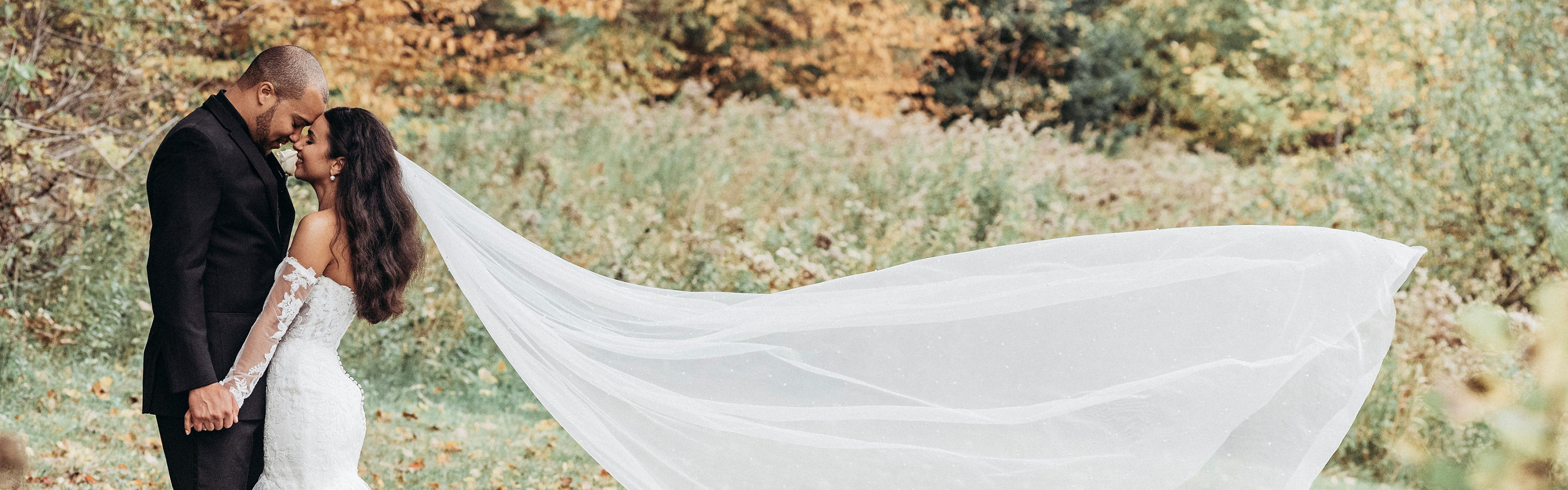 Fall Scenic Wedding Couple Portrait at Jackson Gore at Okemo