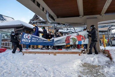 60th Anniversary Banner Break on Opening Day in Breckenridge, CO