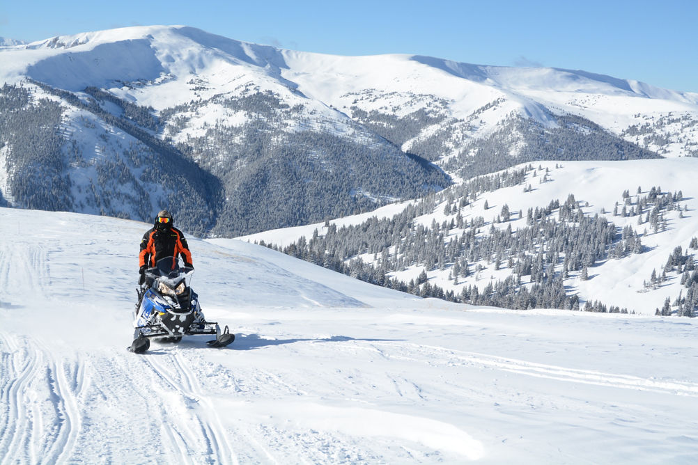 Snowmobile rider in Keystone
