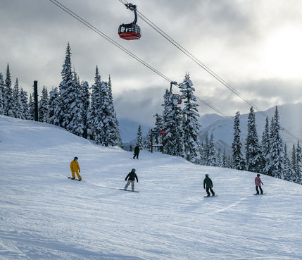 Adults snowboarding with instructor