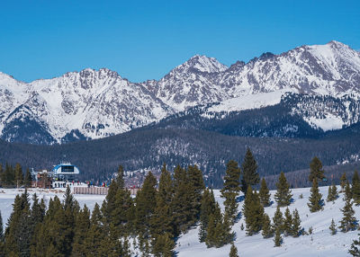 Top of Avanti Express on a Bluebird Day in Vail, CO