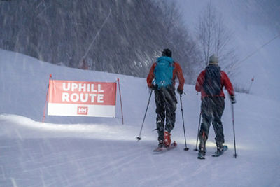 Ski Patrollers Head Uphill On Stowe Mountain Resort