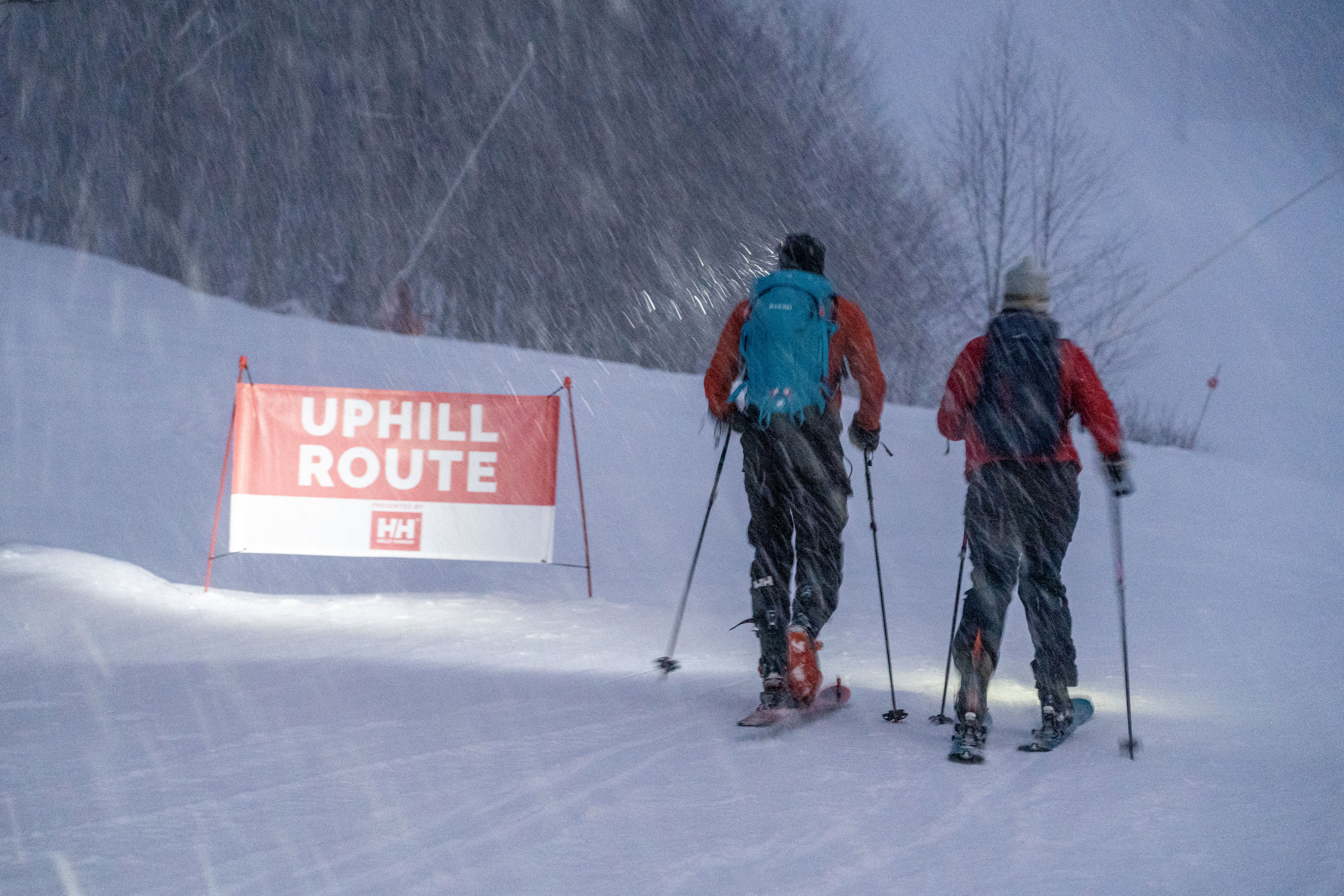 Ski Patrollers Head Uphill On Stowe Mountain Resort