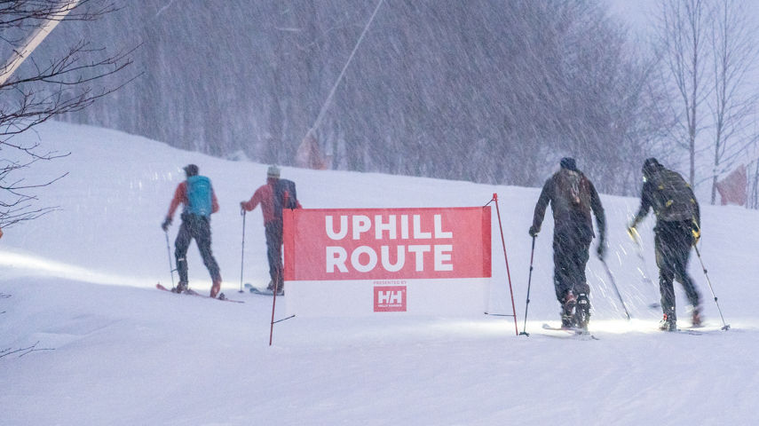 Ski Patrollers Head Uphill On Stowe Mountain Resort