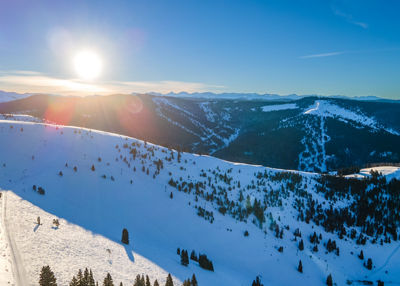 Drone View of Sun Up Bowl During Bluebird Day in Vail, CO