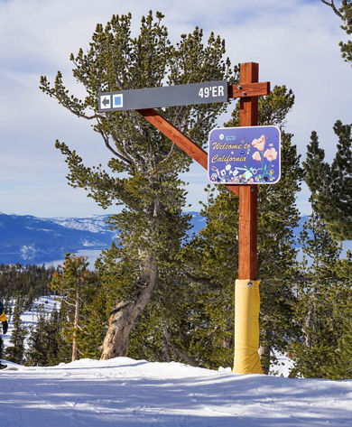 Snowboarder Crossing State Line into California