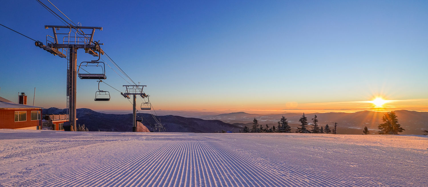 Close Up of Groomed Snow at Sunrise at Stowe