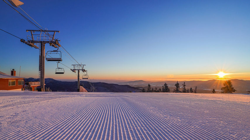 Close Up of Groomed Snow at Sunrise at Stowe