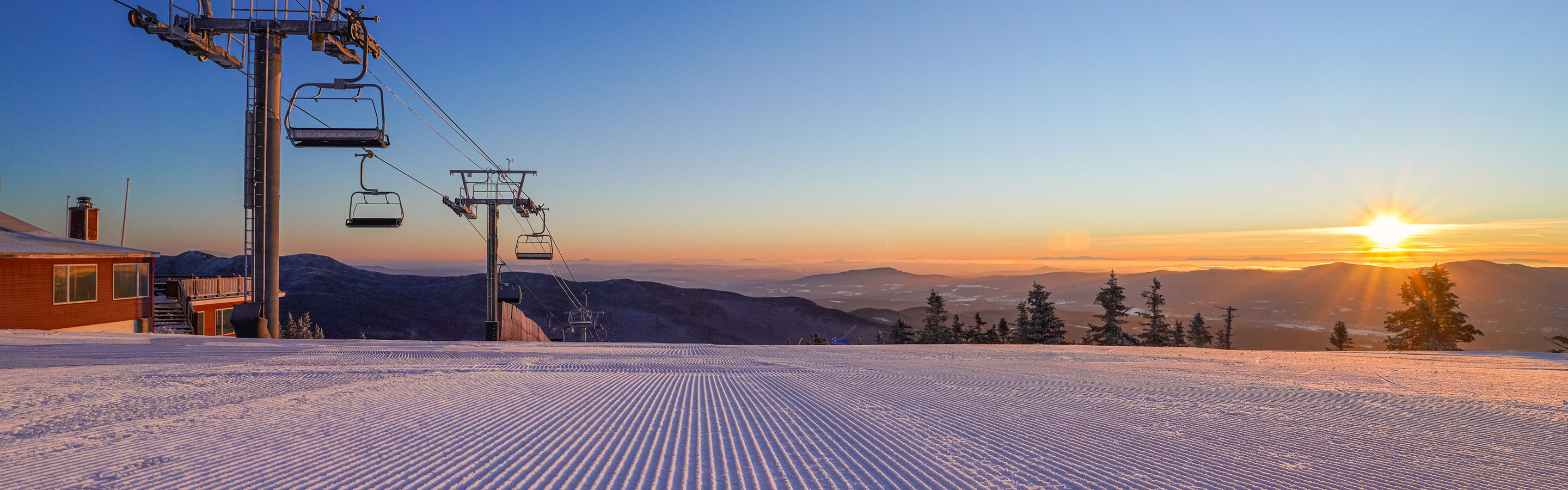 Close Up of Groomed Snow at Sunrise at Stowe