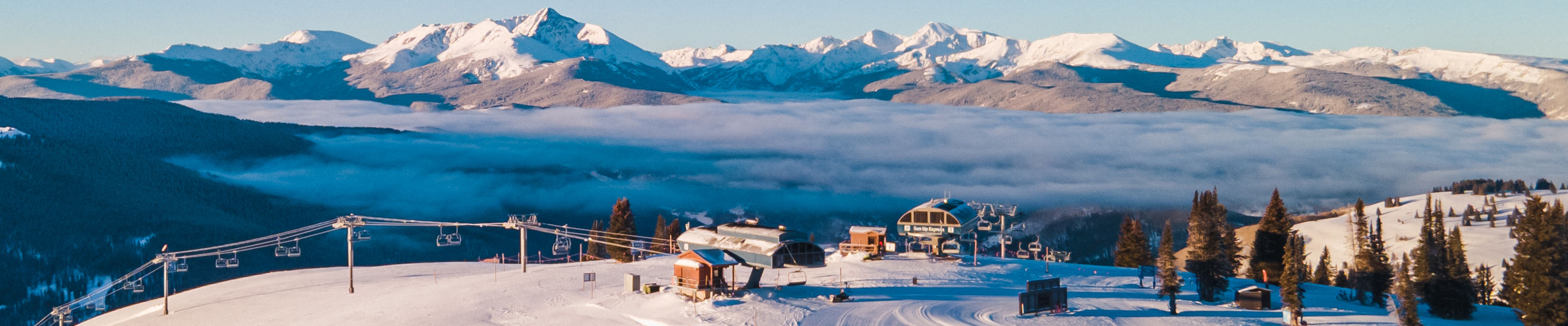 Drone View of Tea Cup Express During Bluebird Day in Vail, CO