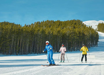 Adults skiing with an instructor