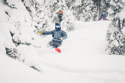 Snowboarder Carving Down Backside at Steven's Pass