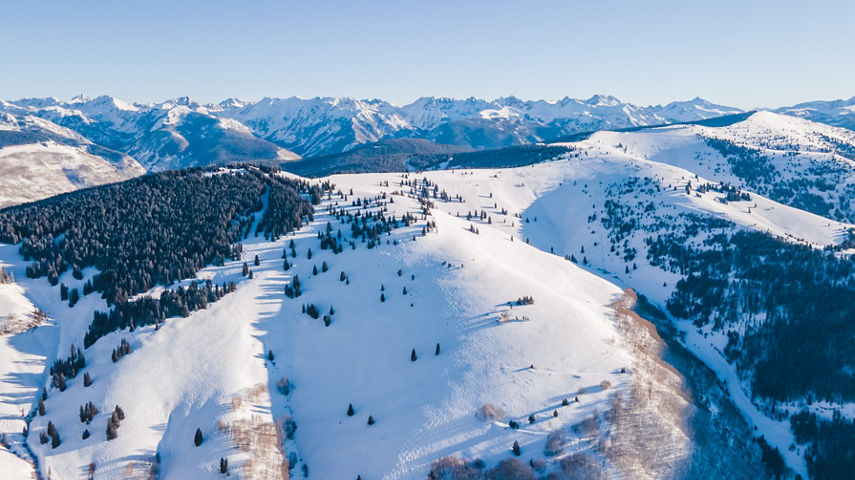 Drone View of Back Bowls on Bluebird Day in Vail, CO