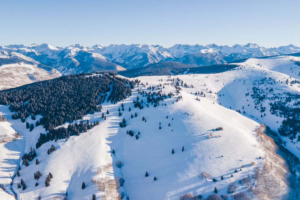 Drone View of Back Bowls on Bluebird Day in Vail, CO