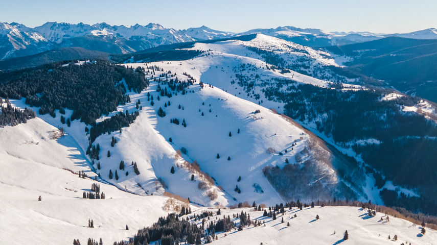 Drone View of Back Bowls During Bluebird Day in Vail, CO