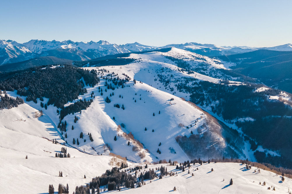 Drone View of Back Bowls During Bluebird Day in Vail, CO