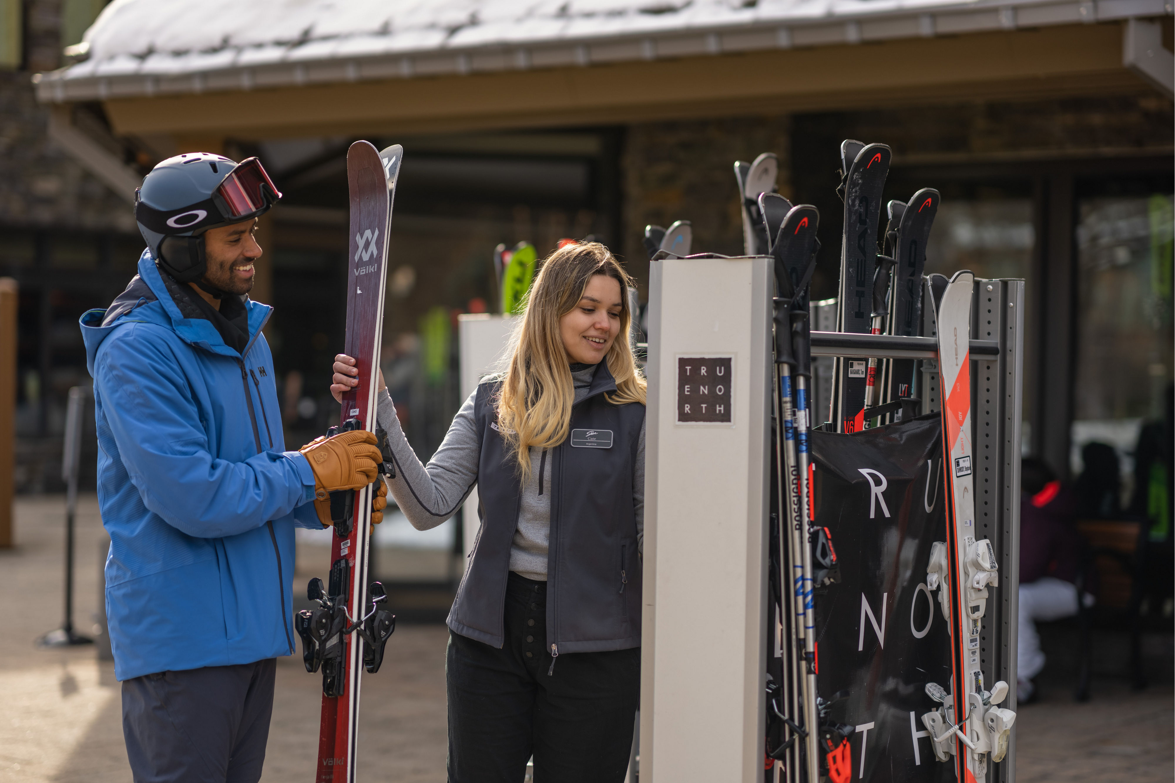 Resort Guest Picks Up Ski Equipment at Stowe