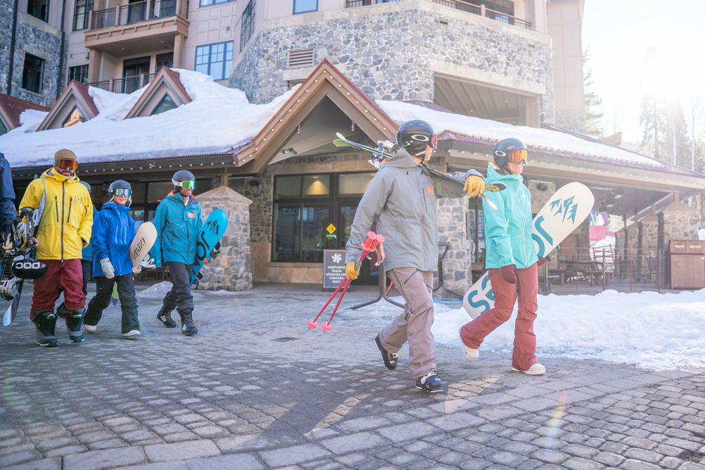 Skiers & Riders Walk Through the village at Northstar