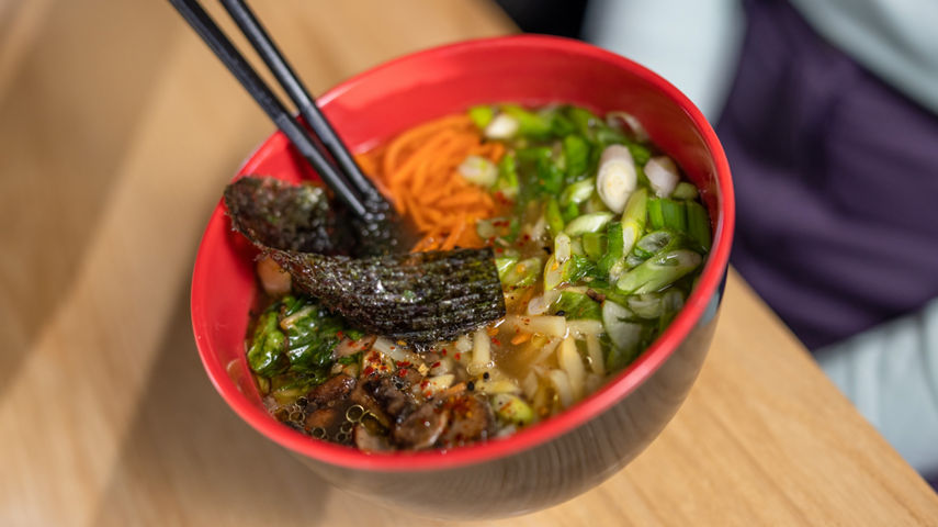 Ramen Bowl with Chopsticks from High Timber in Carinthia Base Lodge at Mount Snow