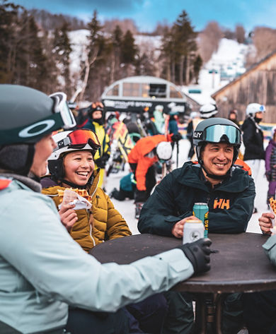 Family Enjoys Apr�s Waffles and Beers in Main Base Area at Mount Snow