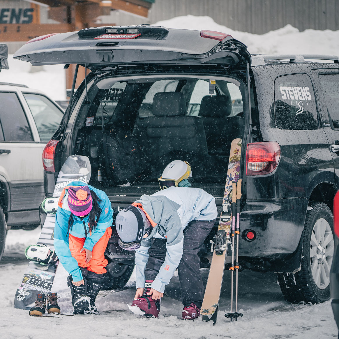 Group of Friends Skiing & Snowboarding at Steven's Pass