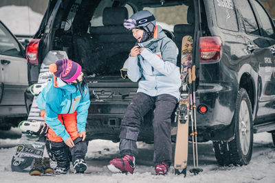 Group of Friends Skiing & Snowboarding at Steven's Pass