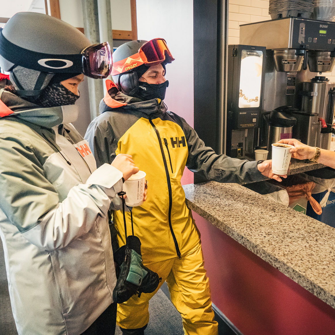 Group of Friends Drinking Coffee at Steven's Pass