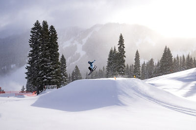 Skiing at Stevens Pass Terrain Park