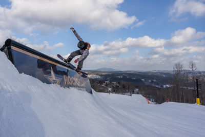 Snowboarder at Okemo Terrain Park