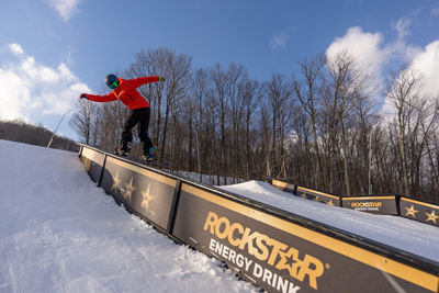 Snowboarder at Okemo Terrain Park