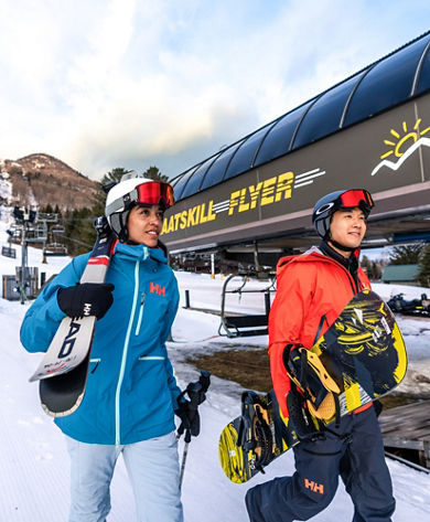 Resort Guests Walking to Lift at Hunter