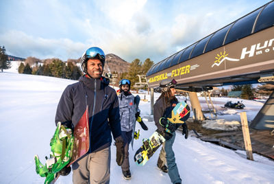 Resort Guests Walking to Lift at Hunter