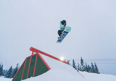 Snowboarder at Stevens Pass Terrain Park