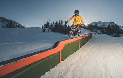 Snowboarder at Stevens Pass Terrain Park