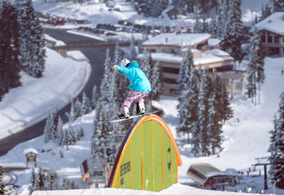 Snowboarder at Stevens Pass Terrain Park
