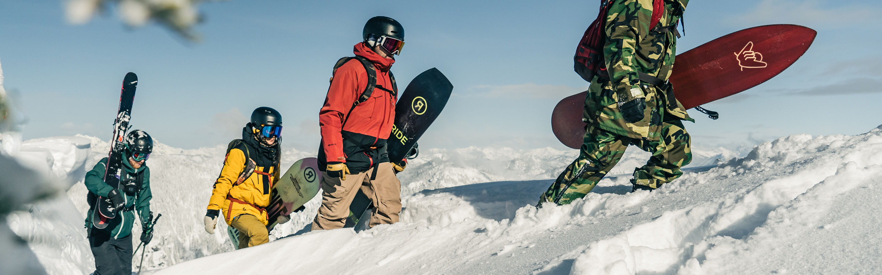 Snowboarders Hiking to Top of Mountain at Stevens Pass