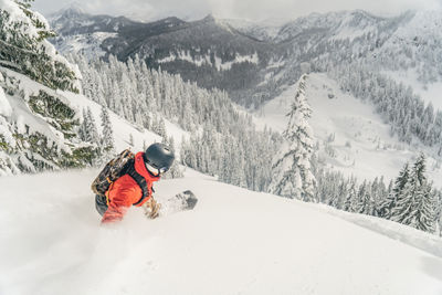 Snowboarder Riding Advanced Terrain at Stevens Pass