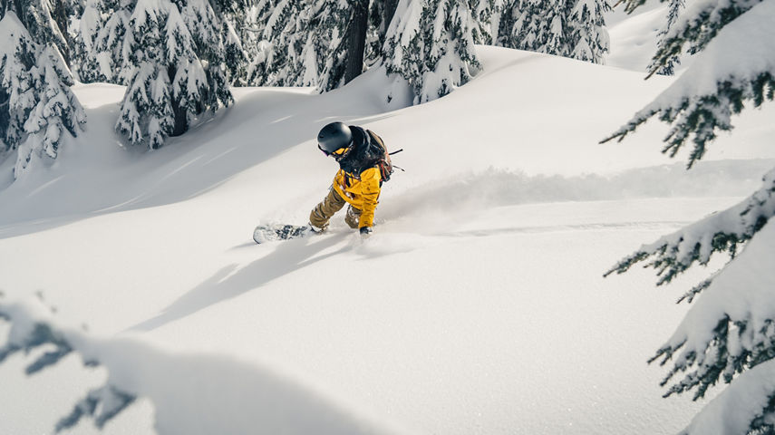 Snowboarder Riding Advanced Terrain at Stevens Pass