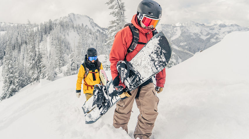 Snowboarders Hiking to Top of Mountain at Stevens Pass