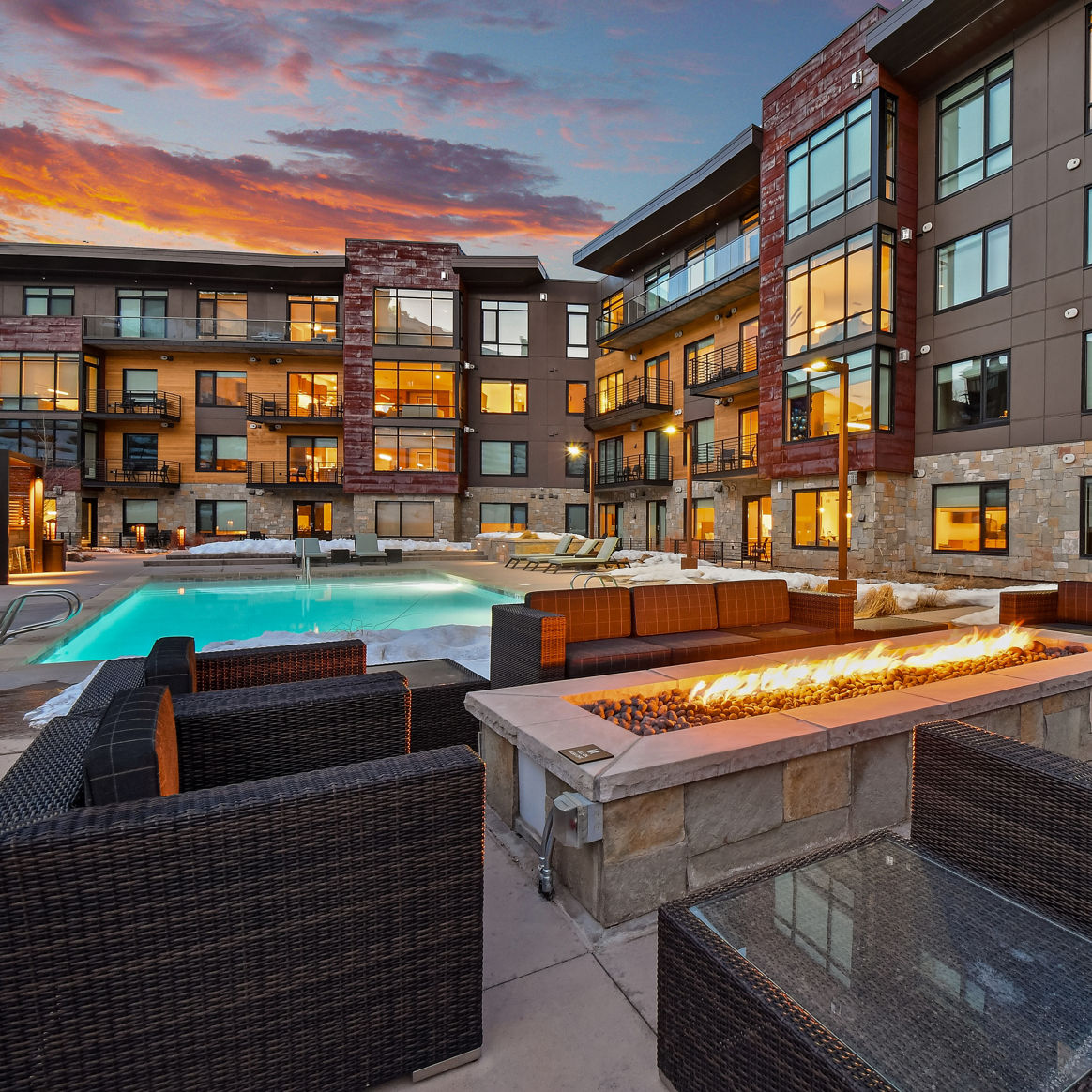Outdoor Firepit Lounge Area at LIFT Condominiums in Park City Mountain Resort
