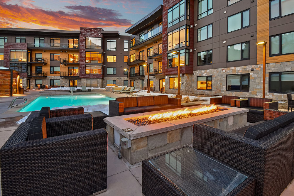 Outdoor Firepit Lounge Area at LIFT Condominiums in Park City Mountain Resort