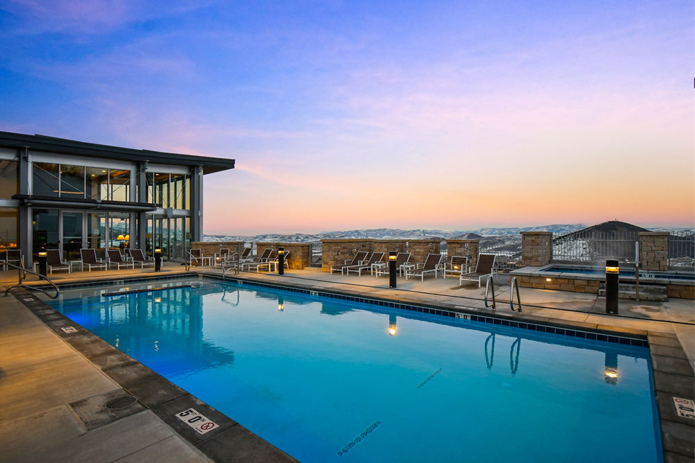Outdoor Swimming Pool at Dusk at Apex Residences at Park City Mountain Resort