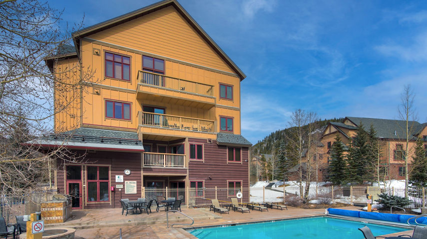 Exterior and Outdoor Pool Area at the Red Hawk Lodge at Keystone Mountain Resort 